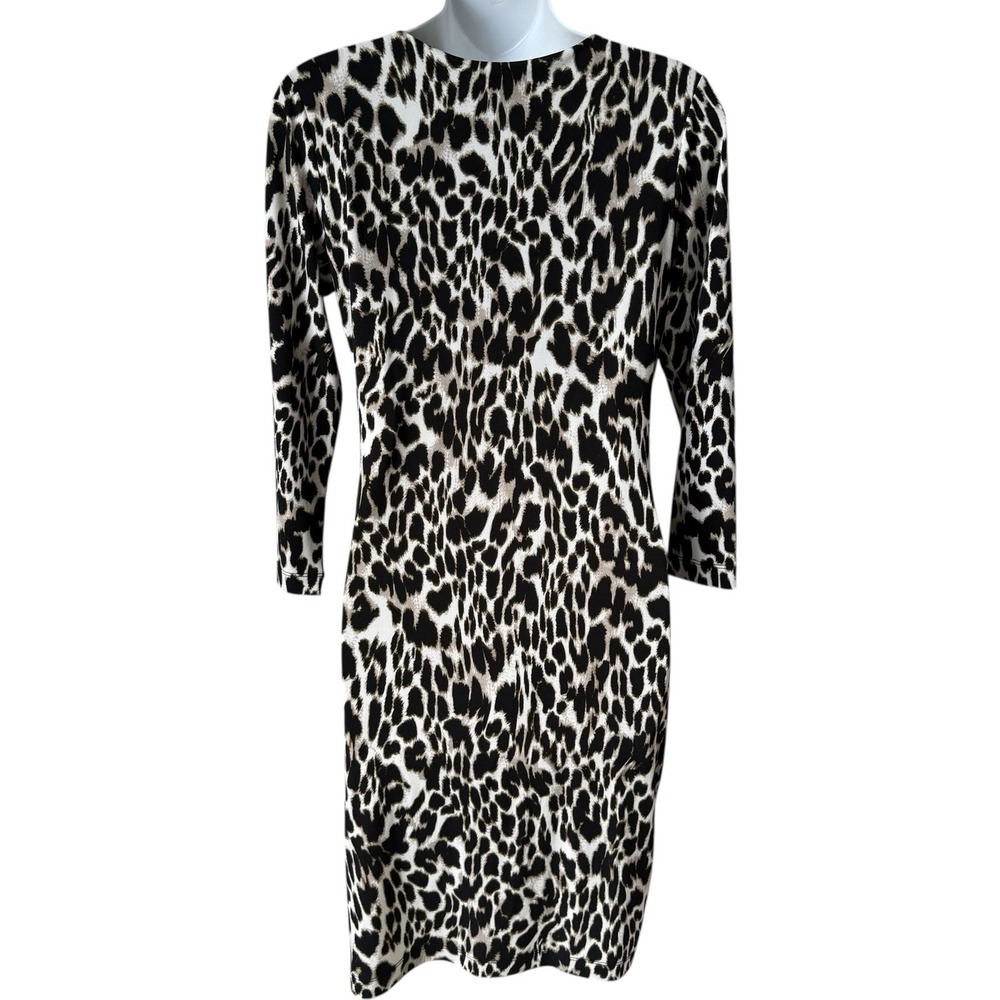 Calvin Klein Womens‎ Leopard Dress Sz 6 Mob Wife Italian Glam Animal Print Money - Picture 3 of 16